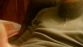 Hot muscular bearded guy jerking his huge dick and moaning