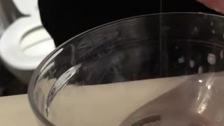  Squirting milk in a bowl