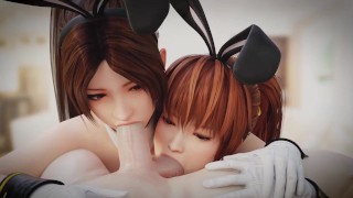 Mai and Kasumi Shared Blowjob Dead or Alive