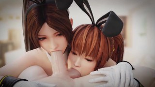 Mai and Kasumi Shared Blowjob Dead or Alive