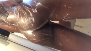 Ebony Soapy pussy and naked twerk in shower 