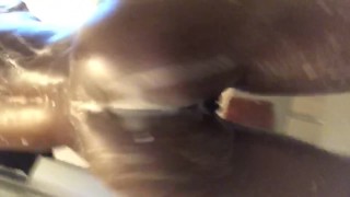 Ebony Soapy pussy and naked twerk in shower 
