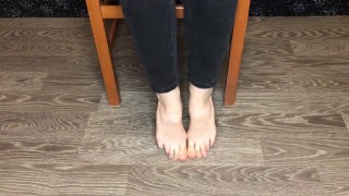 Student girl in white socks show foot and socks pov