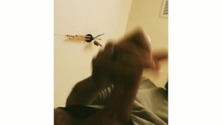 Hot muscular bearded guy jerks off moans and cum hard and eats it