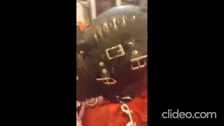 Miss Maskerade locked inside my latex hood and gag, ready for Master's use