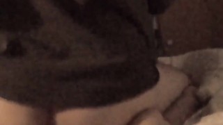 Riding my 10 inch black dildo taking it all the way in 