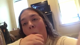 brunette babe loves cum in her mouth (follow on ig bootyfromtheblock