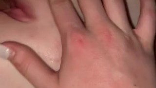 Rubbing my girls pretty little pink clit while her fine ass man fucks her brains out