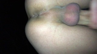 Throbbing perineum and asshole contractions close up while cumshot
