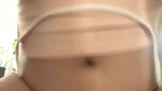riding dildo in front of mirror