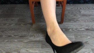 teen student girl in nylon stockings show shoes and stinky foot domination