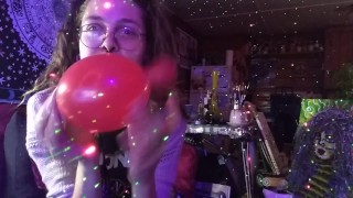 Hairy Hippie Looner Girl With Dreadlocks Inflates Red Balloon