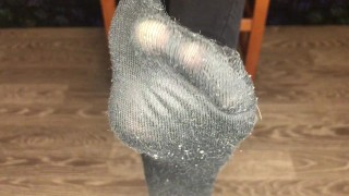 sexy wife after gym show black socks and foot fetish cuckold