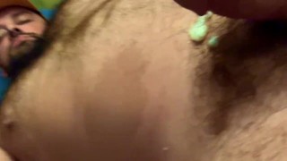Hairy Naked Daddy on Couch Shoots Night Load Before Bed