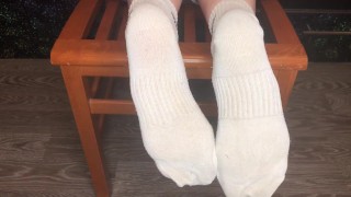 Student girl after gym show dirty white socks and stinky foot fetish bdsm