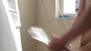 Teen Uses See Through Fleshlight in Shower