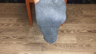student girl in black nike socks after study show socks and foot fetish pov