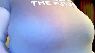 Sexy MILF plays with her BIG TITS for the camera