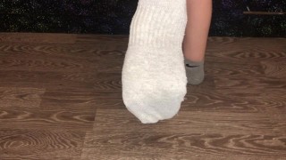 Teen student girl after gym show gray nike socks and foot femdom pov