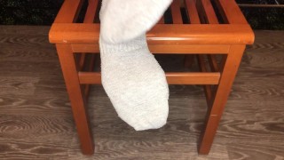Teen student girl after gym show gray nike socks and foot femdom pov