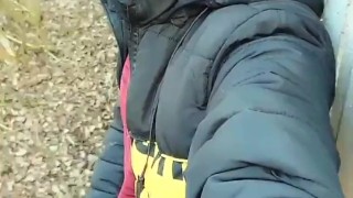 Smoking and cumming public with sound of dropping cum on dry leaves