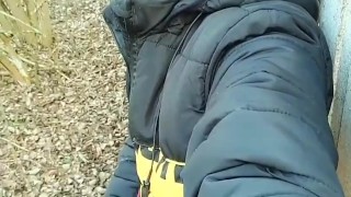 Smoking and cumming public with sound of dropping cum on dry leaves