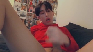 Femboy twink jerks off for the camera