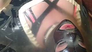 Miss Maskerade enclosed in a Latex vacbed fully rubberised in maid uniform