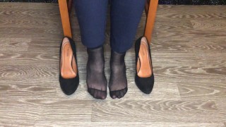 kelly_feet office secretary in black nylon stockings after work shoes 