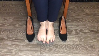 kelly_feet office secretary in black nylon stockings after work shoes 