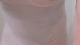 CD Michelle In Pantyhoes Black Thong Bodysute & White Dress In The Shower