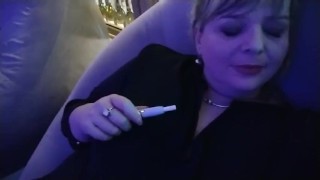 Smoking public. Hot bbw blondy on restaurant