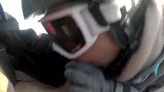 Italian girl films us while she sucks me in a ski lift surpise cumshot
