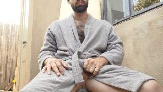 Morning coffee fucking Fleshlight in bathrobe thick cock huge cumshot