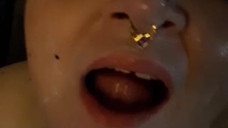 Dirty Fat bbw slut cleans her face and eats the cum!