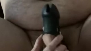Pegging husbands ass in chastity cage
