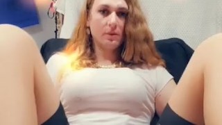 Sexy Blonde Tranny Vaping