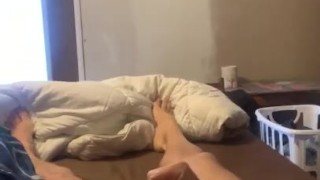 Cumming in bed with cock ring. 