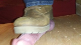 Wife uses her boots on me in the cockbox