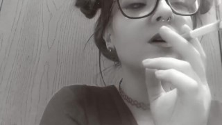 B&W SFW Cute Alternative girl Smoking (babygirl_goth)
