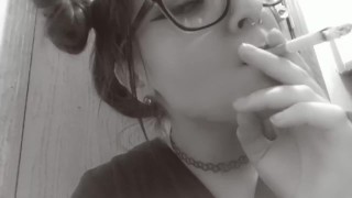 B&W SFW Cute Alternative girl Smoking (babygirl_goth)