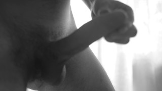 4K Black & White dick art. Cum in slow motion. Big white uncut dick.