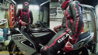Biker Cums in Full Leathers on Bike