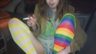 Smelling My Tattooed Feet In My Car