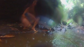 Play & PEE in the Rain # Jungle River during Tropical Rain