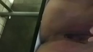 Play with pussy in public shower