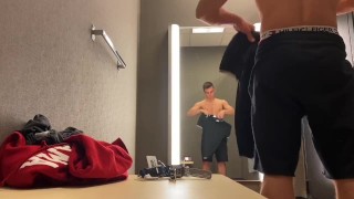 dude getting horny in dressing room