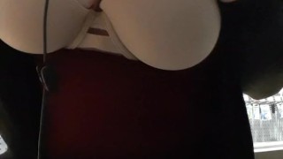 Busty Babe Flashes Pierced Tits at Work **Almost caught** xxMissSwitchxx