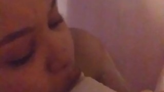 Horny wife takes a shower with her toy