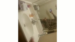 Hot muscular bearded guy jerking off huge cock and moans